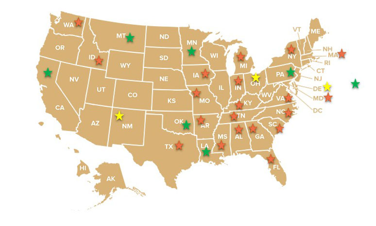 Map showing Coming Together training report of all states participating