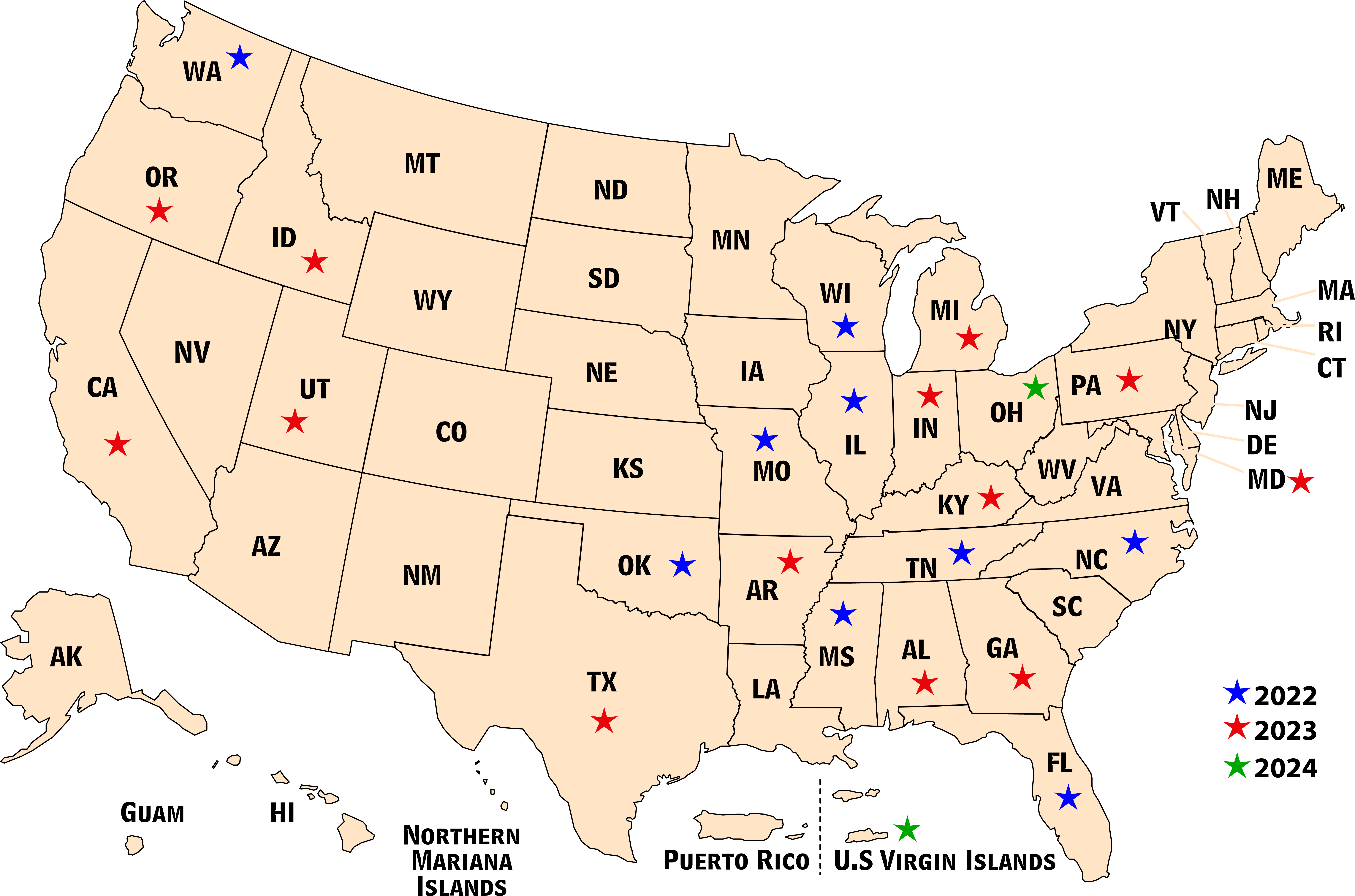 map of participating states for NDEET trainings